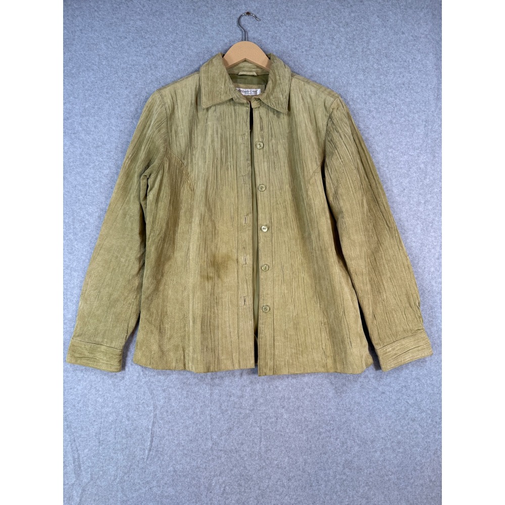 Coldwater Creek Small Suede Jacket Olive Green Leather Crinkle Texture